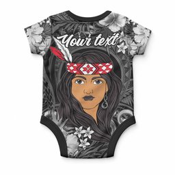 New Zealand Custom Women's Day Baby Onesie Maori Girl Feathers of Hope - Black