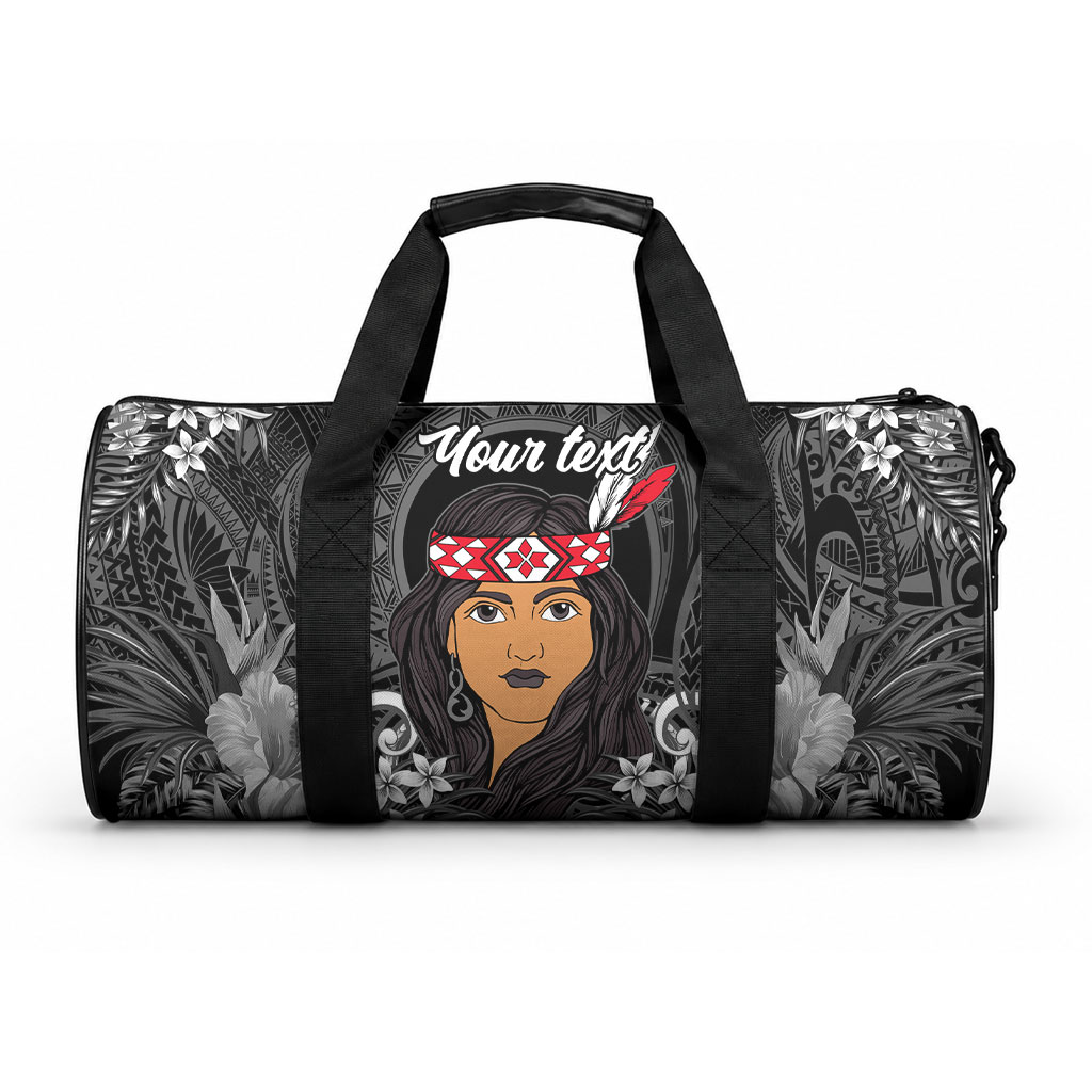 New Zealand Custom Women's Day Duffle Bag Maori Girl Feathers of Hope - Black