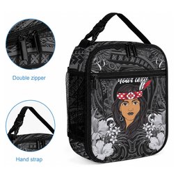 New Zealand Custom Women's Day Lunch Bag Maori Girl Feathers of Hope - Black