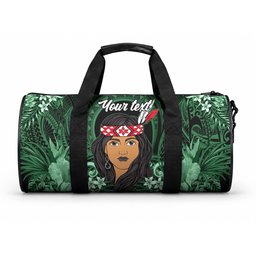New Zealand Custom Women's Day Duffle Bag Maori Girl Feathers of Hope - Green