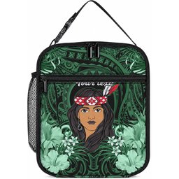 New Zealand Custom Women's Day Lunch Bag Maori Girl Feathers of Hope - Green