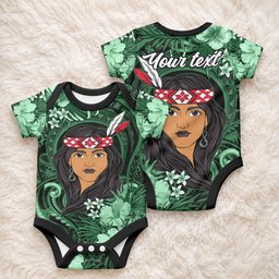 New Zealand Custom Women's Day Baby Onesie Maori Girl Feathers of Hope - Green