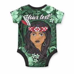 New Zealand Custom Women's Day Baby Onesie Maori Girl Feathers of Hope - Green