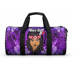 New Zealand Custom Women's Day Duffle Bag Maori Girl Feathers of Hope - Purple