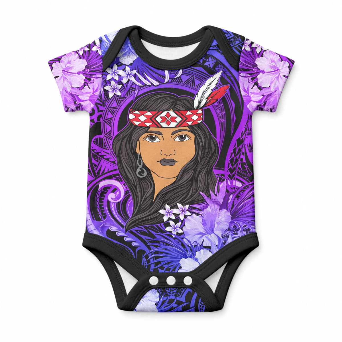 New Zealand Custom Women's Day Baby Onesie Maori Girl Feathers of Hope - Purple