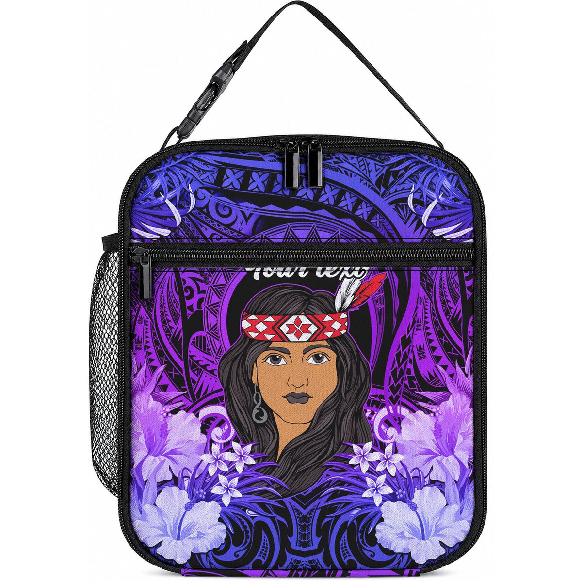 New Zealand Custom Women's Day Lunch Bag Maori Girl Feathers of Hope - Purple