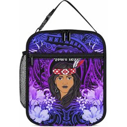New Zealand Custom Women's Day Lunch Bag Maori Girl Feathers of Hope - Purple