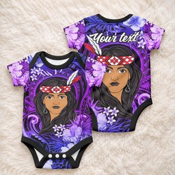 New Zealand Custom Women's Day Baby Onesie Maori Girl Feathers of Hope - Purple