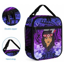 New Zealand Custom Women's Day Lunch Bag Maori Girl Feathers of Hope - Purple
