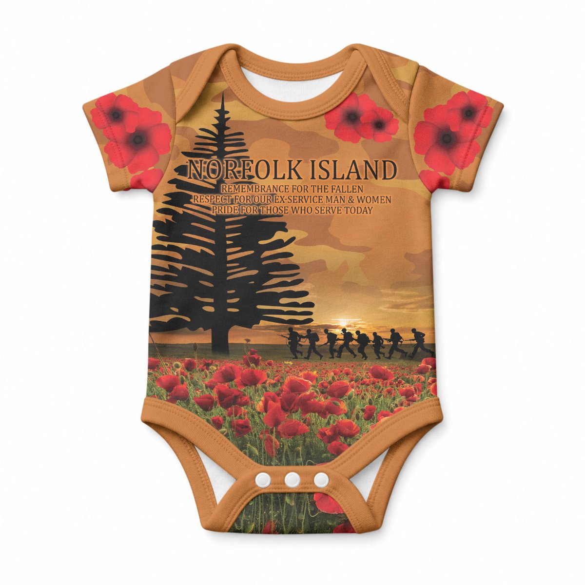 Norfolk Island ANZAC Day Personalised Baby Onesie with Poppy Field