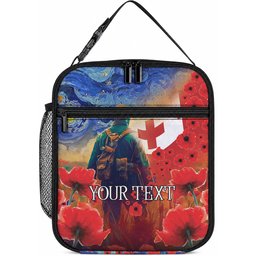Tonga ANZAC Day Personalised Lunch Bag Soldier Te Tau Manatui Kinautolu with Poppy Field
