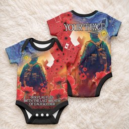 Tonga ANZAC Day Personalised Baby Onesie Soldier Te Tau Manatui Kinautolu with Poppy Field