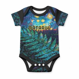 Matariki Te Tau Hou Maori Personalised Baby Onesie New Zealand Silver Fern Night Starry Sky