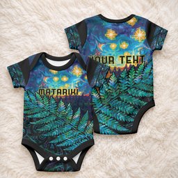 Matariki Te Tau Hou Maori Personalised Baby Onesie New Zealand Silver Fern Night Starry Sky