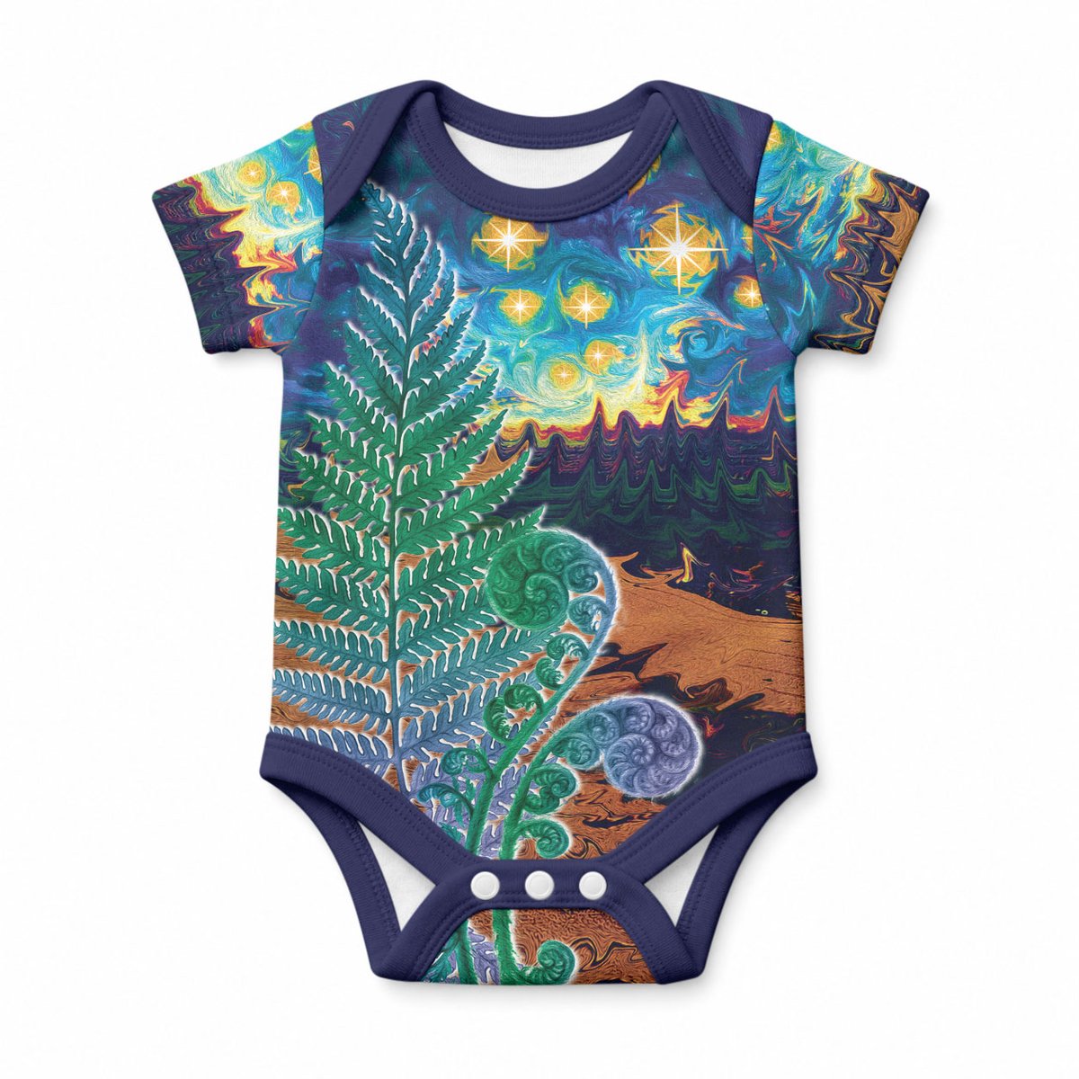 Personalised New Zealand Matariki Art Star Baby Onesie Koru Fern Night Starry Sky