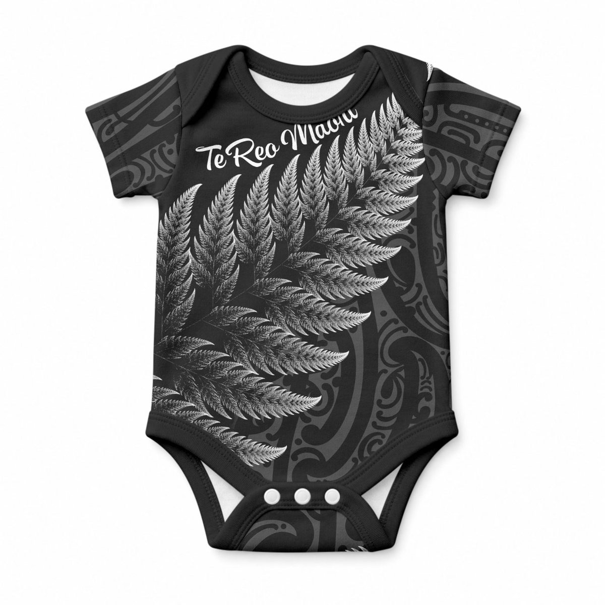 New Zealand Te Reo Māori Baby Onesie Simple Black Fern