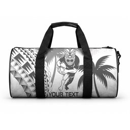 Custom Fiji Black Fern Duffle Bag Maori Warrior with Fijian Masi Pattern