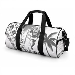 Custom Fiji Black Fern Duffle Bag Maori Warrior with Fijian Masi Pattern