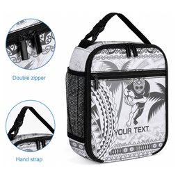Custom Fiji Black Fern Lunch Bag Maori Warrior with Fijian Masi Pattern