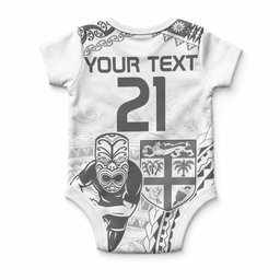 Custom Fiji Black Fern Baby Onesie Maori Warrior with Fijian Masi Pattern