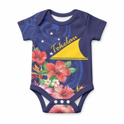 Personalised Tokelau Tropical Hibiscus Baby Onesie With Polynesian Plumeria Tattoo