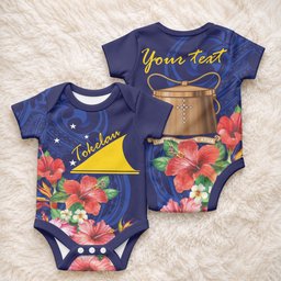 Personalised Tokelau Tropical Hibiscus Baby Onesie With Polynesian Plumeria Tattoo