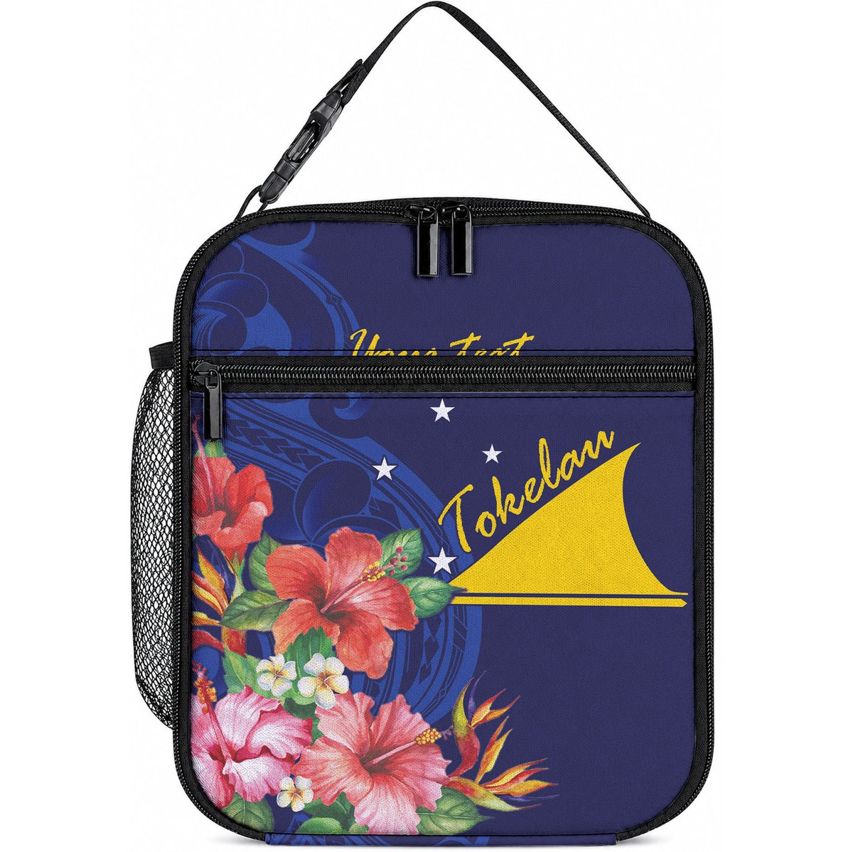 Personalised Tokelau Tropical Hibiscus Lunch Bag With Polynesian Plumeria Tattoo