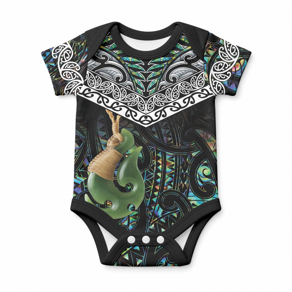 Personalised Maori Manaia Baby Onesie New Zealand Tribal Hei Matau Papua Shell
