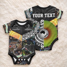 Personalised New Zealand and Australia Baby Onesie Maori Mix Aboriginal Art Style