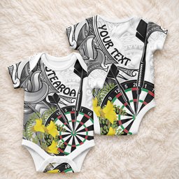 Personalised New Zealand Darts Baby Onesie Kowhai Floral with Maori Tattoo