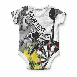 Personalised New Zealand Darts Baby Onesie Kowhai Floral with Maori Tattoo