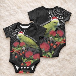 Meri Kirihimete Kakapo Baby Onesie Black Silver Fern Christmas Vibe