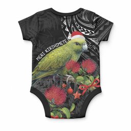 Meri Kirihimete Kakapo Baby Onesie Black Silver Fern Christmas Vibe