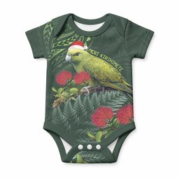 Meri Kirihimete Kakapo Baby Onesie Green Silver Fern Christmas Vibe