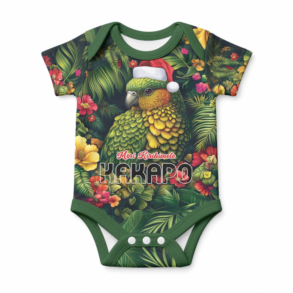 Meri Kirihimete Kakapo Baby Onesie New Zealand Christmas with Tropical Vibe