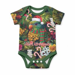 Meri Kirihimete Kakapo Santa Baby Onesie Merry Christmas with Tropical Vibe