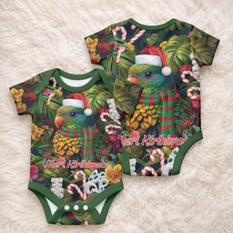 Meri Kirihimete Kakapo Santa Baby Onesie Merry Christmas with Tropical Vibe