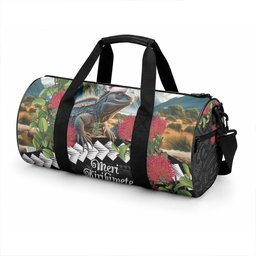 Meri Kirihimete Tuatara Duffle Bag New Zealand Fern with Puhutukawa Flowers