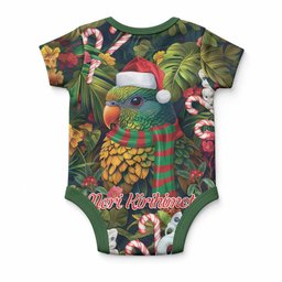 Meri Kirihimete Kakapo Santa Baby Onesie Merry Christmas with Tropical Vibe