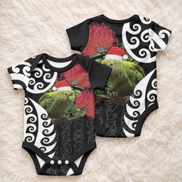 New Zealand Kakapo Christmas Baby Onesie Meri Kirihimete Pohutukawa Flowers