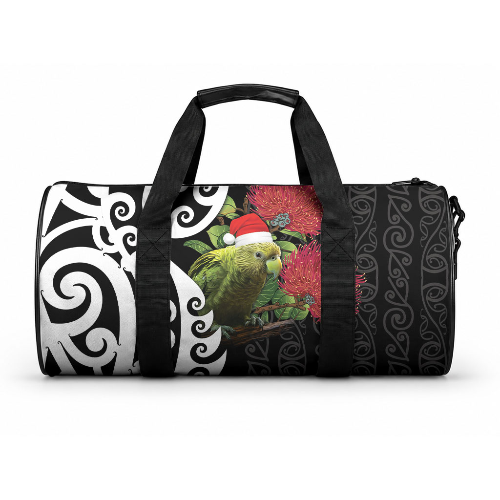 New Zealand Kakapo Christmas Duffle Bag Meri Kirihimete Pohutukawa Flowers