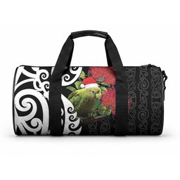 New Zealand Kakapo Christmas Duffle Bag Meri Kirihimete Pohutukawa Flowers