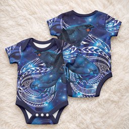 North Island Kokako and South Island Kokako Baby Onesie New Zealand Native Bird with Galaxy Vibe