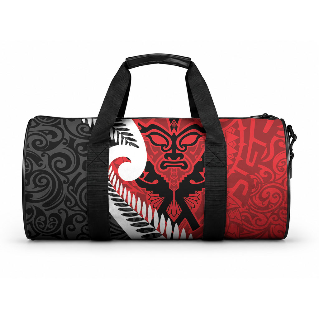 Silver Fern Koru Swirls with Maori Ta Moko Duffle Bag