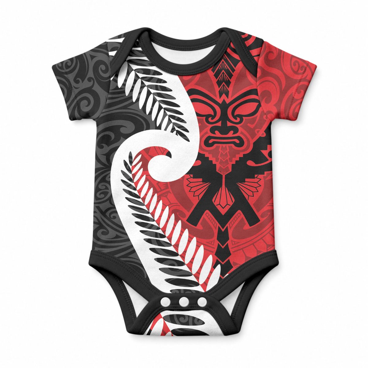 Silver Fern Koru Swirls with Maori Ta Moko Baby Onesie