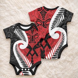 Silver Fern Koru Swirls with Maori Ta Moko Baby Onesie