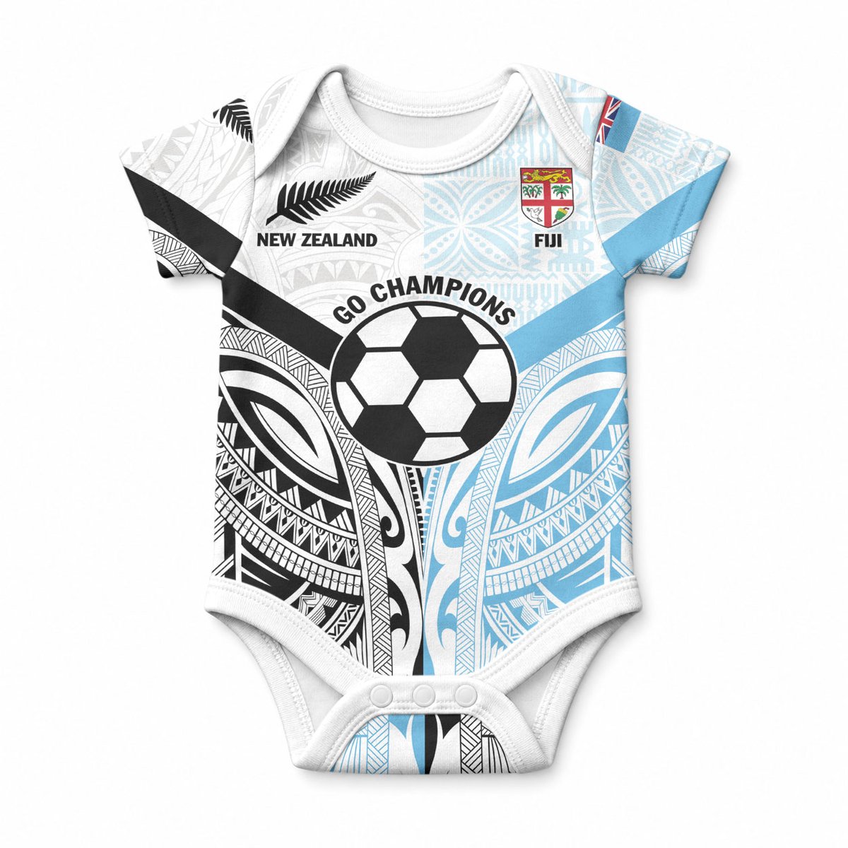 New Zealand-Fiji Football Custom Baby Onesie Together Go Champions