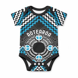 Personalised Aotearoa Niho Taniwha Motif Baby Onesie Blue Style