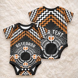 Personalised Aotearoa Niho Taniwha Motif Baby Onesie Gold Style