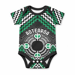 Personalised Aotearoa Niho Taniwha Motif Baby Onesie Green Style